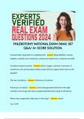 PHLEBOTOMY NATIONAL EXAM (NHA) 187 Q&A/ A+ SCORE SOLUTION.  