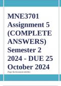 MNE3701 Assignment 5 (COMPLETE ANSWERS) Semester 2 2024 - DUE 25 October 2024; 100% TRUSTED Complete, trusted solutions and explanations.. Ensure your success with us..... 