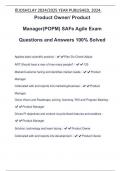 Product Owner/ Product Manager(POPM) SAFe Agile Exam Questions and Answers 100% Solved Applies basic scientific practice - Plan-Do-Check-Adjust ART Should have a max of how many people? - 125 Market/Customer facing and identifies market needs - Product Ma