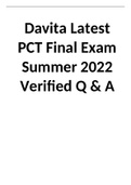 Davita Latest PCT Final Exam Summer 2022- Verified Q & A