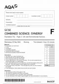 AQA GCSE COMBINED SCIENCE:SYNERGY(8465/2F:Paper 2)Foundation Tier 2024