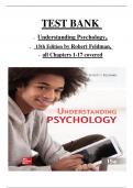 Test Bank for Understanding Psychology, 15th Edition by Robert Feldman all chapters 1-17 fully covered ISBN 9781260829464