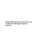 NURS 6630-PSYCHOPHARMACOLOGY Final Exam 2021 Questions And Answers & NURS 6630 Psychopharmacologic Approaches To Treatment Of Psychopathology Final Exam 2021 Week 11 Questions & Answers | All Chapters Quizzes.