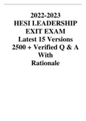 2022-2023 HESI LEADERSHIP EXIT EXAM Latest 15 Versions 2500 + Verified Q & A With Rationale