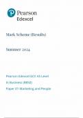 2024 PEARSON EDEXCEL AS BUSINESS PAPER 1 MARK SCHEME (8BS0/01: Marketing and People)