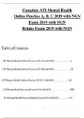 Complete ATI Mental Health  Online Practice A, B, C 2019 with NGN  Exam 2019 with NGN  Retake Exam 2019 with NGN 