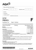 AQA GCSE FRENCH Foundation Tier Paper 4 Writing question paper 2024 june 8658/WF