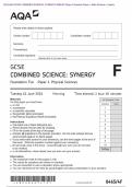 2024 AQA GCSE COMBINED SCIENCE: SYNERGY 8465/4F Paper 4 Question Paper + Mark Scheme + Inserts