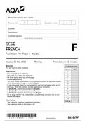 AQA GCSE FRENCH Foundation Tier Paper 3 Reading question paper 2024 june 8658/RF