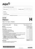 AQA GCSE FRENCH Higher Tier Paper 3 Reading question paper 2024 june 8658/RH