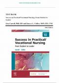 Test Bank for Success in Practical/Vocational Nursing 10th Edition, by Janyce L. Carroll, Lisa Collier, All Chapters 1-19 included Graded A +