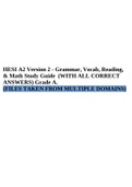 HESI A2 Version 2 - Grammar, Vocab, Reading, & Math Study Guide (WITH ALL CORRECT ANSWERS) Grade A. (FILES TAKEN FROM MULTIPLE DOMAINS).