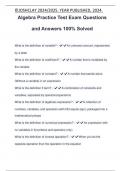 Algebra Practice Test Exam Questions and Answers 100% Solved