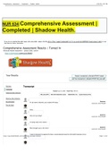 NUR NUR 634 Comprehensive Assessment 2020 | Completed | Shadow Health. - Comprehensive Assessment | Completed | Shadow Health