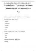 Biology MCAS / Final Review ~9th Grade Exam Questions and Answers 100% Pass