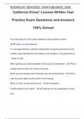 California Driver' License Written Test Practice Exam Questions and Answers 100% Solved