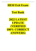 HESI Exit Exam   Test Bank  2022 LATEST UPDATE (VERIFIED 100% CORRECT ANSWERS)