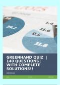 GREENHAND QUIZ  | 140 QUESTIONS | WITH COMPLETE SOLUTIONS!!