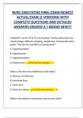 NURS 3366 PATHO FINAL EXAM NEWEST  ACTUAL EXAM (2 VERSIONS) WITH  COMPLETE QUESTIONS AND DETAILED  ANSWERS GRADED A | BRAND NEW!!! 