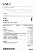 AQA GCSE BENGALI PAPER 3 Foundation Tier QUESTION PAPER 2024 (8638/RF: Reading)