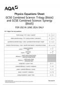 AQA Physics Equations Sheet GCSE Combined Science: Trilogy (8464) and GCSE Combined Science: Synergy (8465) insert june 2024  8464/P/2H