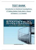 Test bank For Introduction to Statistical Investigations, 2nd Edition by Nathan Tintle; Beth L. Chance, all Chapters 1-11 fully covered ISBN: 9781119683452