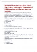 NBC-HWC Exam Prep 2024 | NBC HWC  Exam Latest Update 2024 Questions and  Correct Answers Rated A+