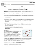 GIZMO Student Exploration Reaction Energy 