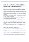 HESI A2- ANATOMY & PHYSIOLOGY QUESTIONS & ANSWERS 2022
