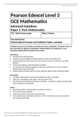 Pearson Edexcel Level 3 Maths Pure Paper 1 2022