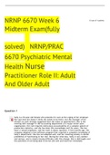 NRNP 6670 Week 6 Midterm Exam(fully solved) NRNP/PRAC 6670 Psychiatric Mental Health Nurse Practitioner Role II: Adult And Older Adult