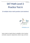 SAT Math Level 2 Practice Test A // 25 multiple choice math questions (and solutions)