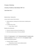 UCSB TMP 124 Principles of Marketing: Class Notes Part 1
