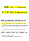 Letrs unit 1-8 Assessment Test A 100 Questions with 100% Correct Answers UPDATED 2022