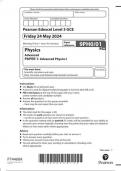 Pearson Edexcel Level 3 GCE 9PH0/01 Physics Advanced  PAPER 1 Advanced Physics I june 2024