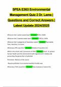 SPEA E363 Environmental Management Quiz 2 Dr. Lame | Questions and Correct Answers | Latest Update 2024/2025