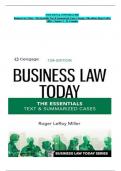 SOLUTION & ANSWER GUIDE Business Law Today - The Essentials Text & Summarized Cases, Cengage, 13th edition, Roger LeRoy Miller, Chapters 1 - 25, Complete