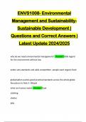 ENVS1008- Environmental Management and SustainabilitySustainable Development | Questions and Correct Answers | Latest Update 2024/2025