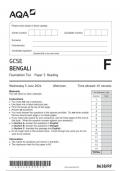 AQA GCSE BENGALI Foundation Tier Paper 3 Reading question paper 2024 june 8638/RF