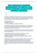 2024 ONCOLOGY NURSING MANAGEMENT IN CANCER CARE NCLEX CHAPTER 15 EXAM WITH CORRECT ANSWERS