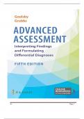 TEST BANK FOR ADVANCED ASSESSMENT: INTERPRETING FINDINGS AND FORMULATING DIFFERENTIAL DIAGNOSES 5TH EDITION, MARY JO GOOLSBY, LAURIE GRUBBS, Chapters 1 - 22, Complete 