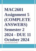 MAC2601 Assignment 5 (COMPLETE ANSWERS) Semester 2 2024 - DUE 11 October 2024; 100% TRUSTED Complete, trusted solutions and explanations... 