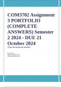 COM3702 Assignment 3 PORTFOLIO (COMPLETE ANSWERS) Semester 2 2024 - DUE 21 October 2024; 100% TRUSTED Complete, trusted solutions and explanations. Ensure your success with us...