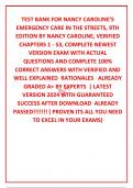 TEST BANK FOR NANCY CAROLINE’S EMERGENCY CARE IN THE STREETS, 9TH EDITION BY NANCY CAROLINE, VERIFIED CHAPTERS 1 - 53, COMPLETE NEWEST VERSION EXAM WITH ACTUAL  QUESTIONS AND COMPLETE 100% CORRECT ANSWERS WITH VERIFIED AND WELL EXPLAINED  RATIONALES   ALR