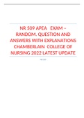 NR 509 A.P.E.A   EXAM – RANDOM. QUESTION AND ANSWERS WITH EXPLANATIONS CHAMBERLAIN  COLLEGE OF NURSING 2022 LATEST UPDATE 