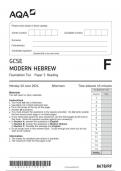 AQA GCSE MODERN HEBREW Foundation Tier Paper 3 Reading question paper 2024 june 8678/RF