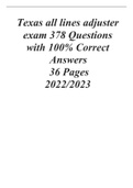 Texas all lines adjuster exam 378 Questions with 100% Correct Answers 36 Pages