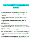 NC DMV Permit Test Questions.docx  A 100 Questions with 100% Correct Answers UPDATED 2022