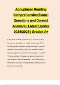 Accuplacer Reading Comprehension Exam | Questions and Correct Answers | Latest Update 2024/2025 | Graded A+