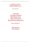 INSTRUCTOR’S TESTING MANUAL DAWN DABNEY USING & UNDERSTANDING MATHEMATICS: A QUANTITATIVE REASONING APPROACH SEVENTH EDITION by Jeffrey Bennett William Briggs